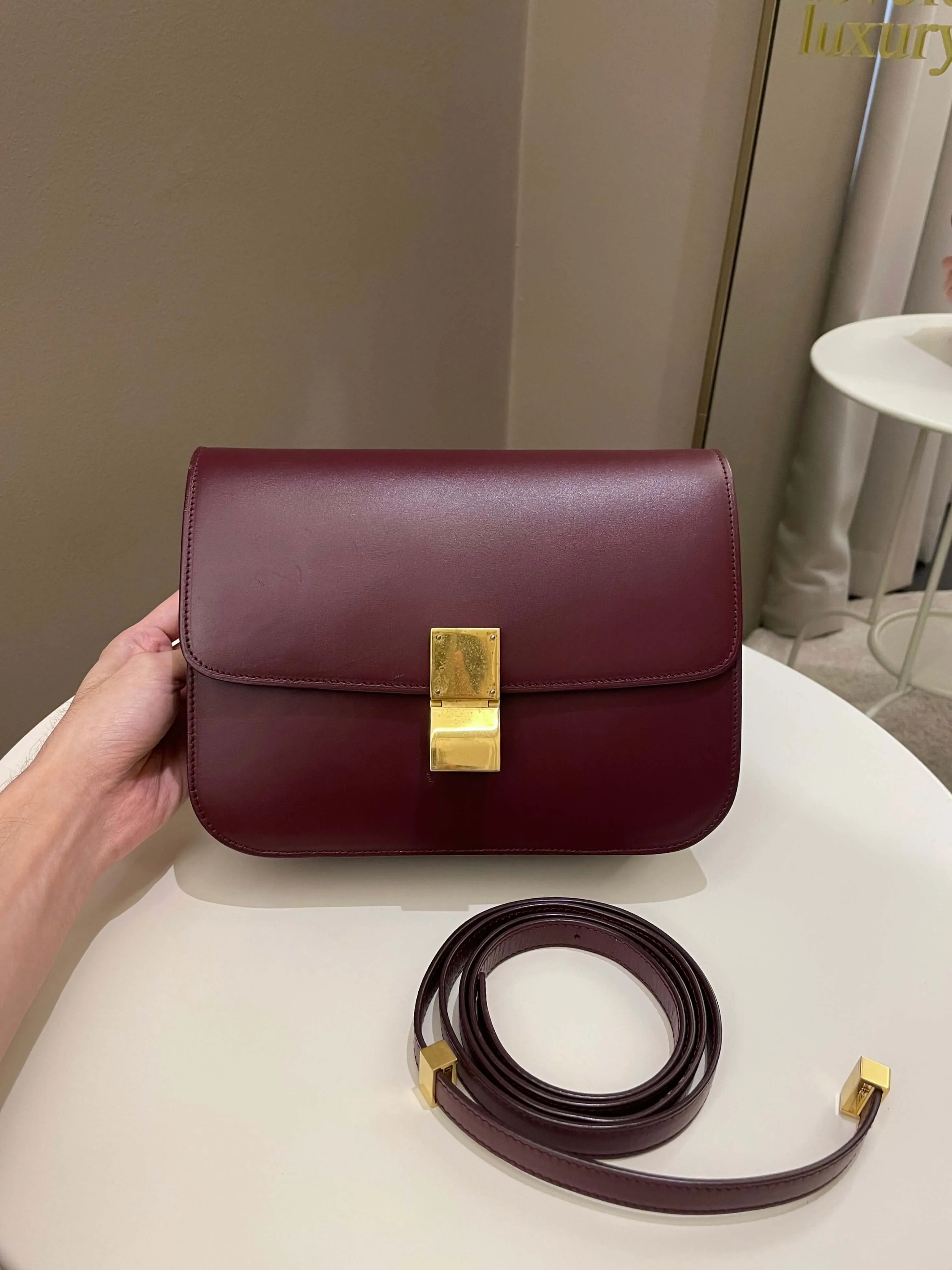 Celine Box Bag Burgundy Calfskin