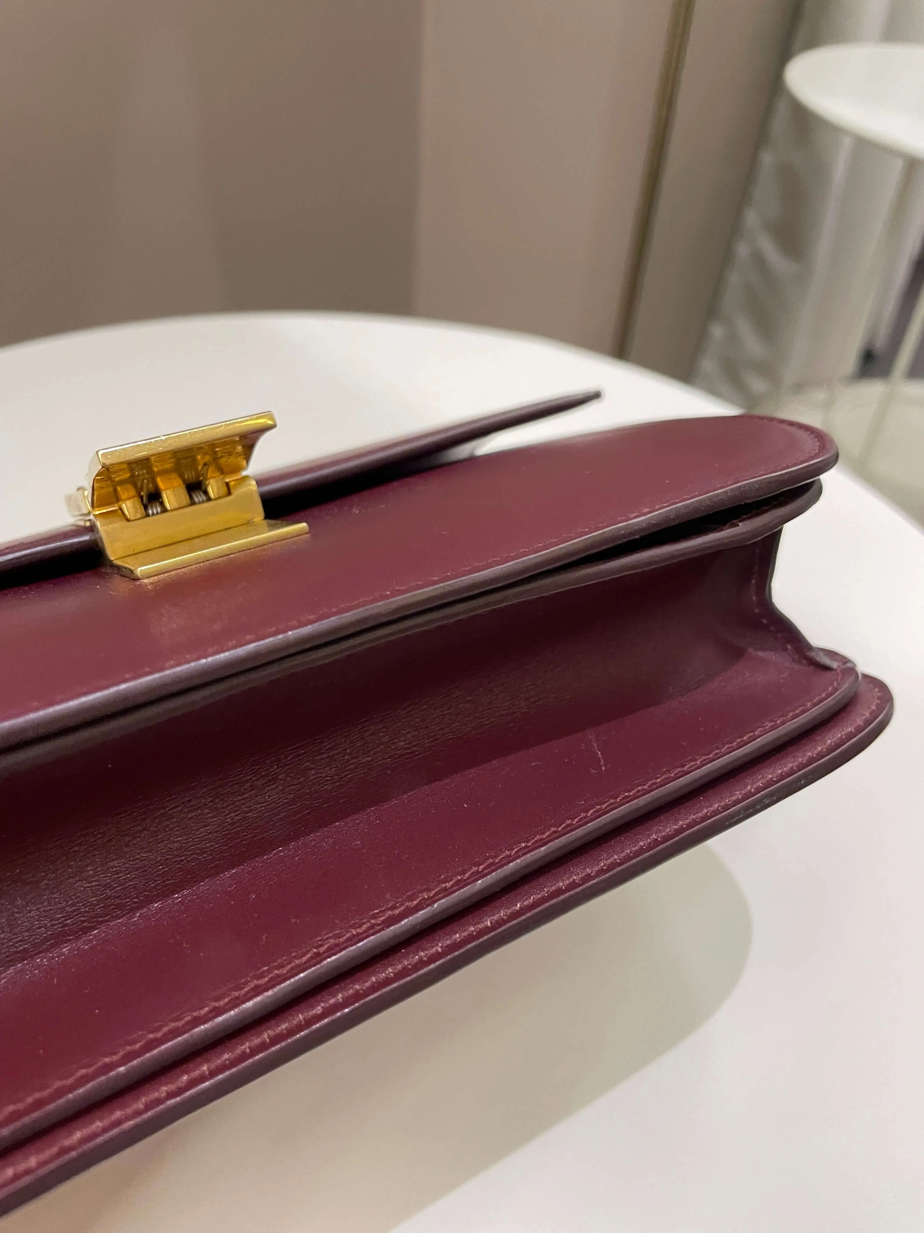 Celine Box Bag Burgundy Calfskin
