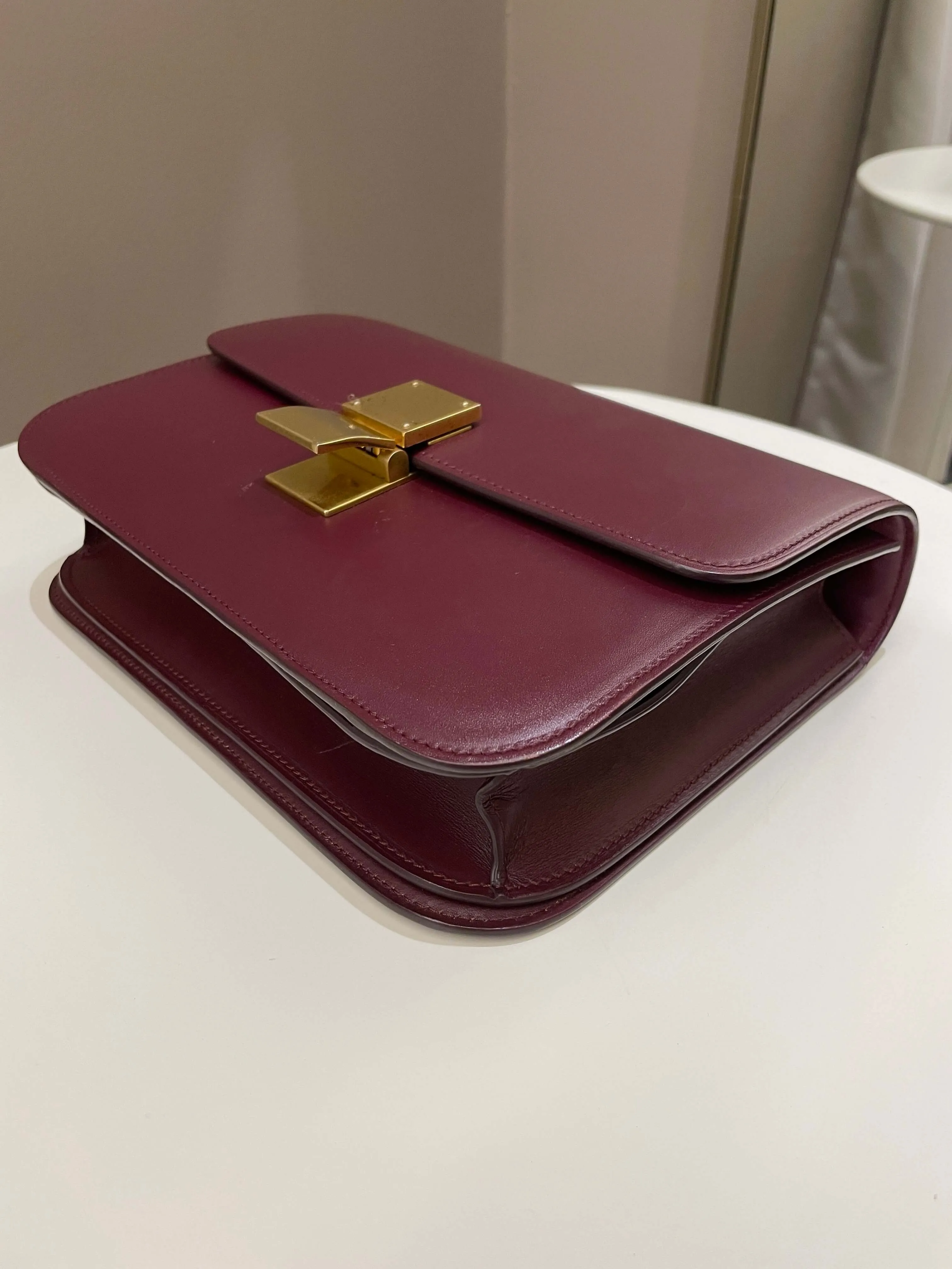 Celine Box Bag Burgundy Calfskin