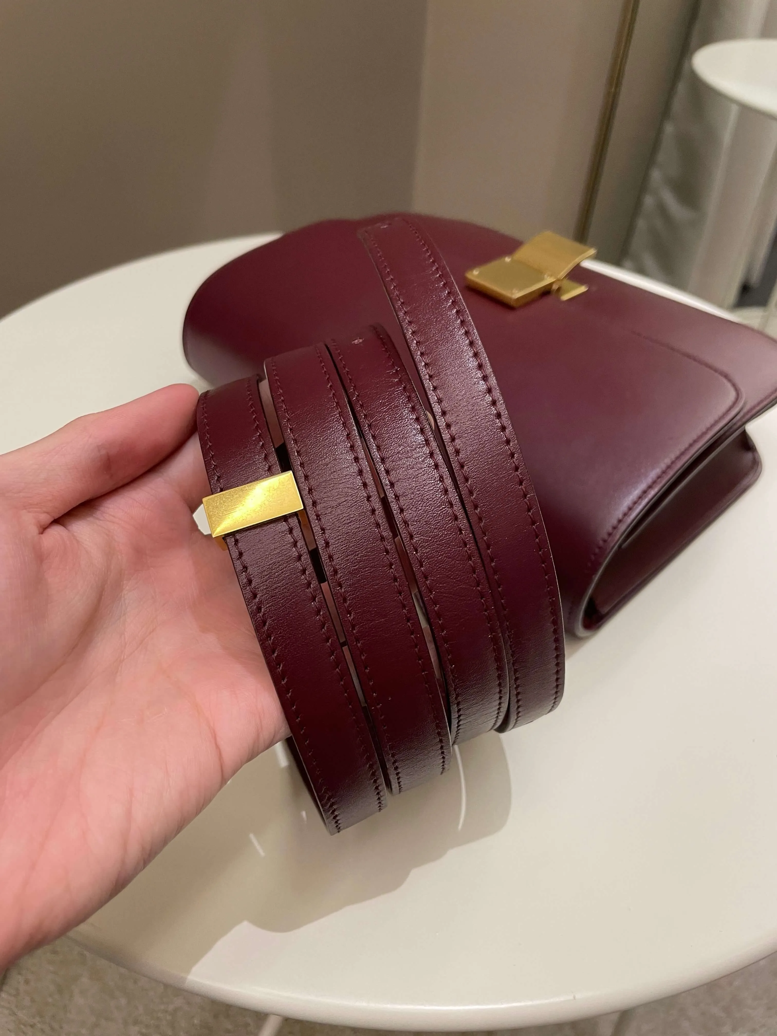 Celine Box Bag Burgundy Calfskin