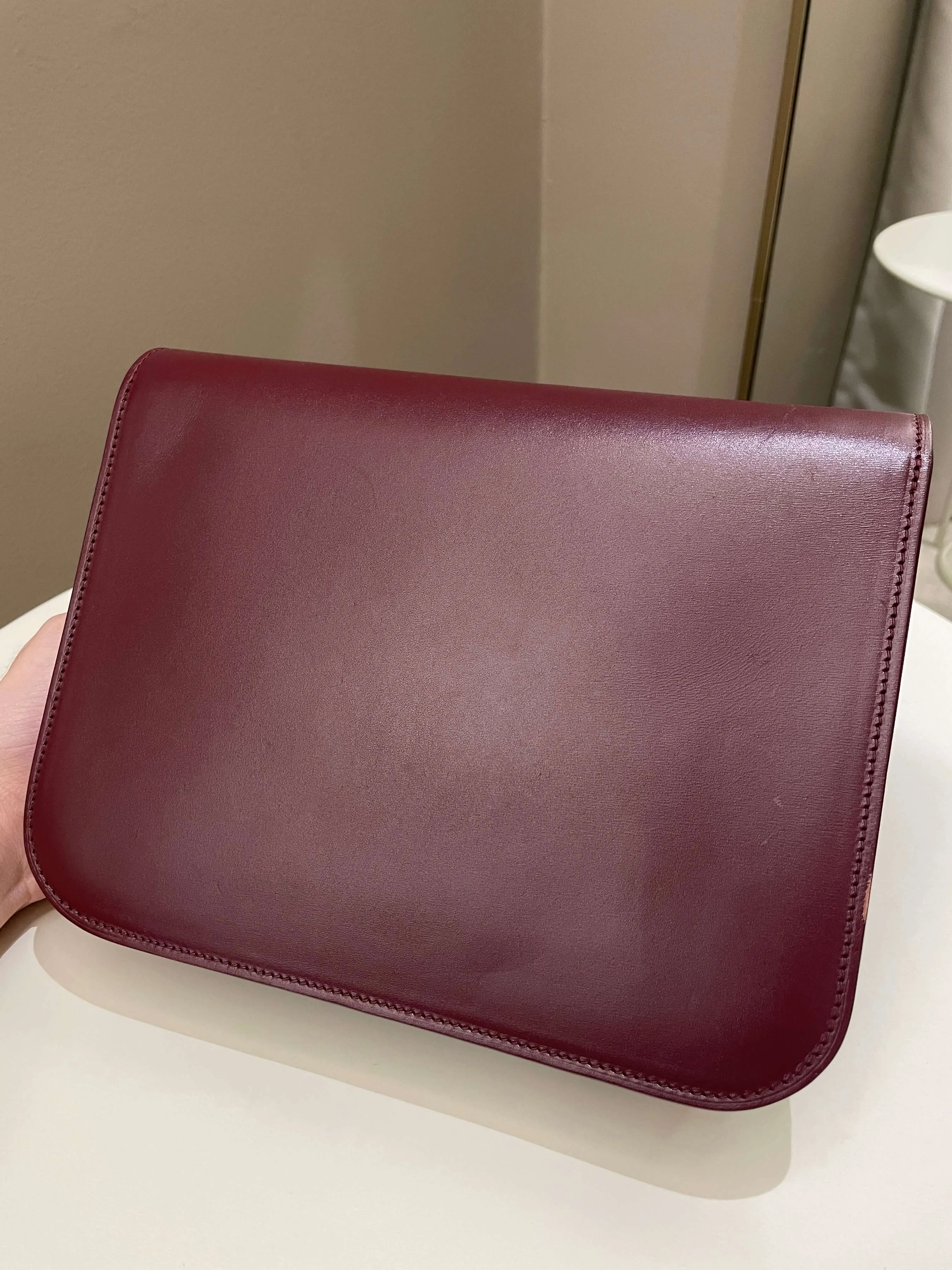 Celine Box Bag Burgundy Calfskin