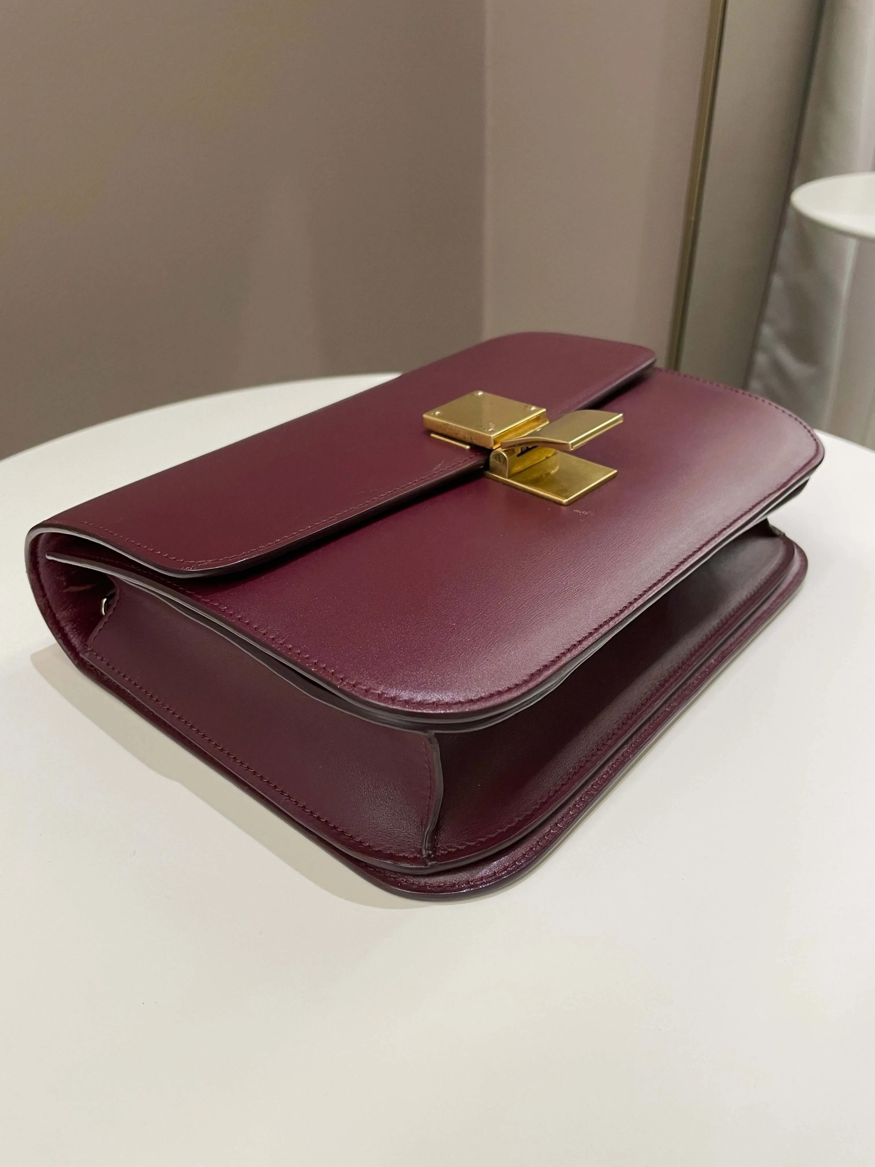 Celine Box Bag Burgundy Calfskin