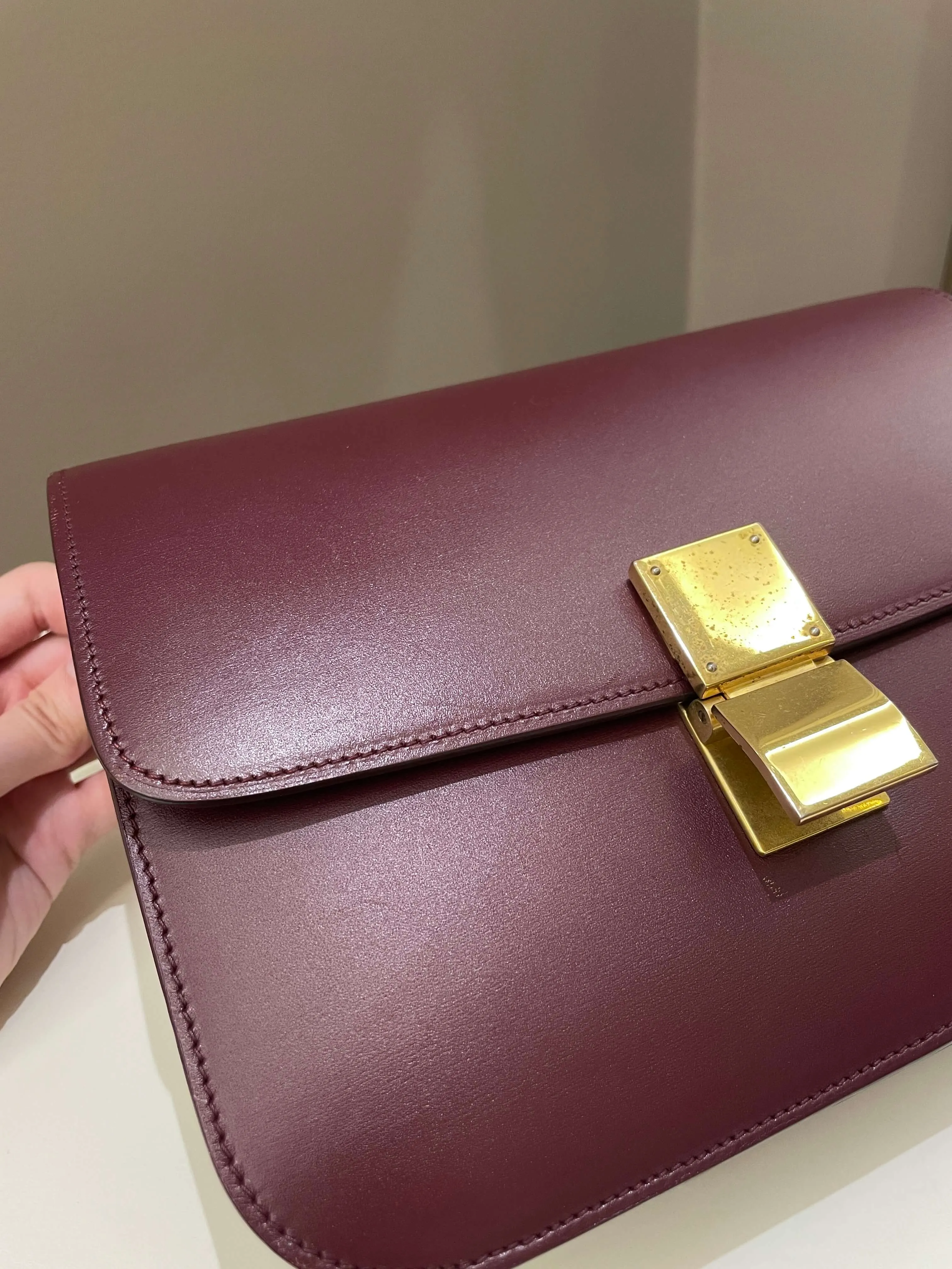 Celine Box Bag Burgundy Calfskin