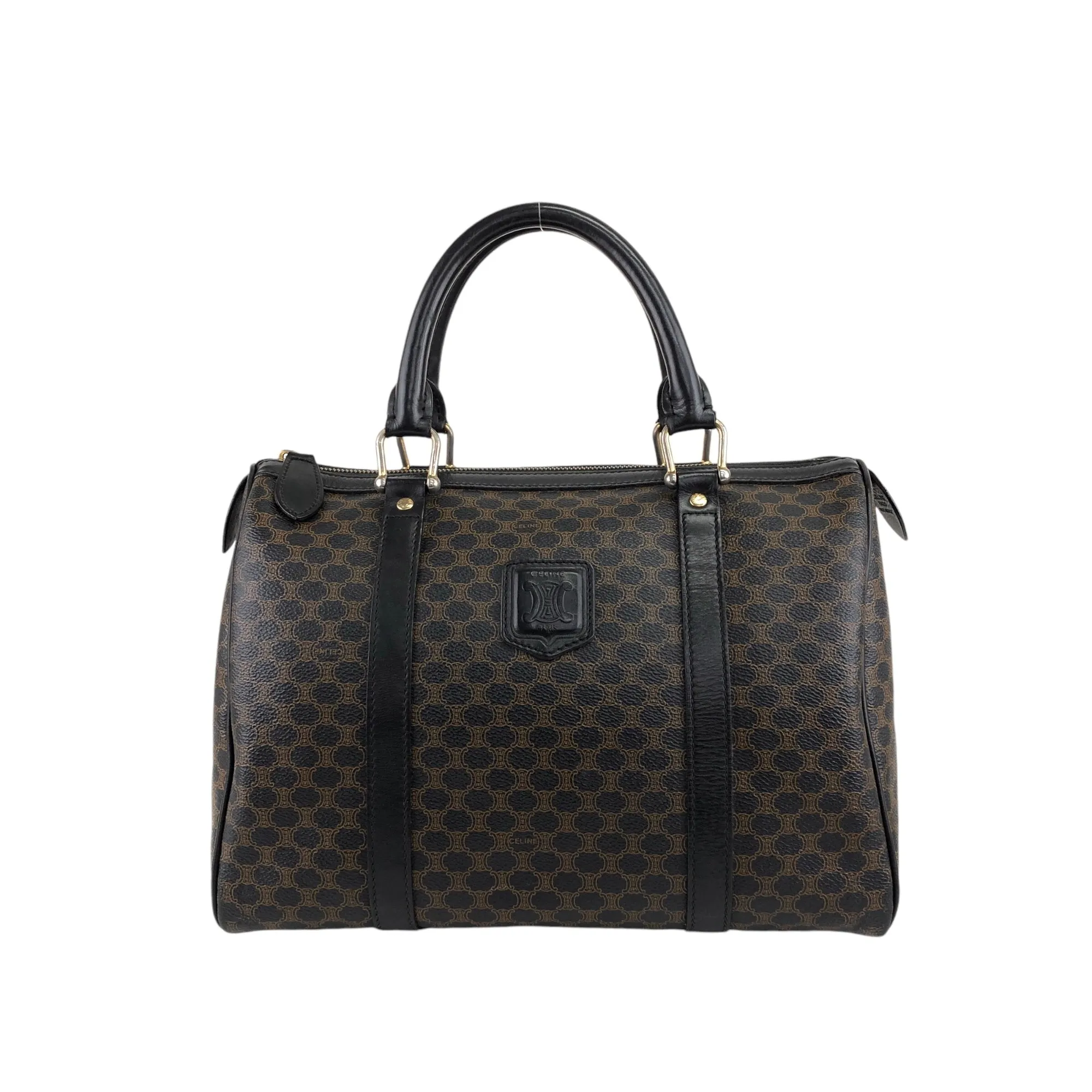 CELINE Macadam Blason Handbag Boston bag Black Vintage w2aj6s