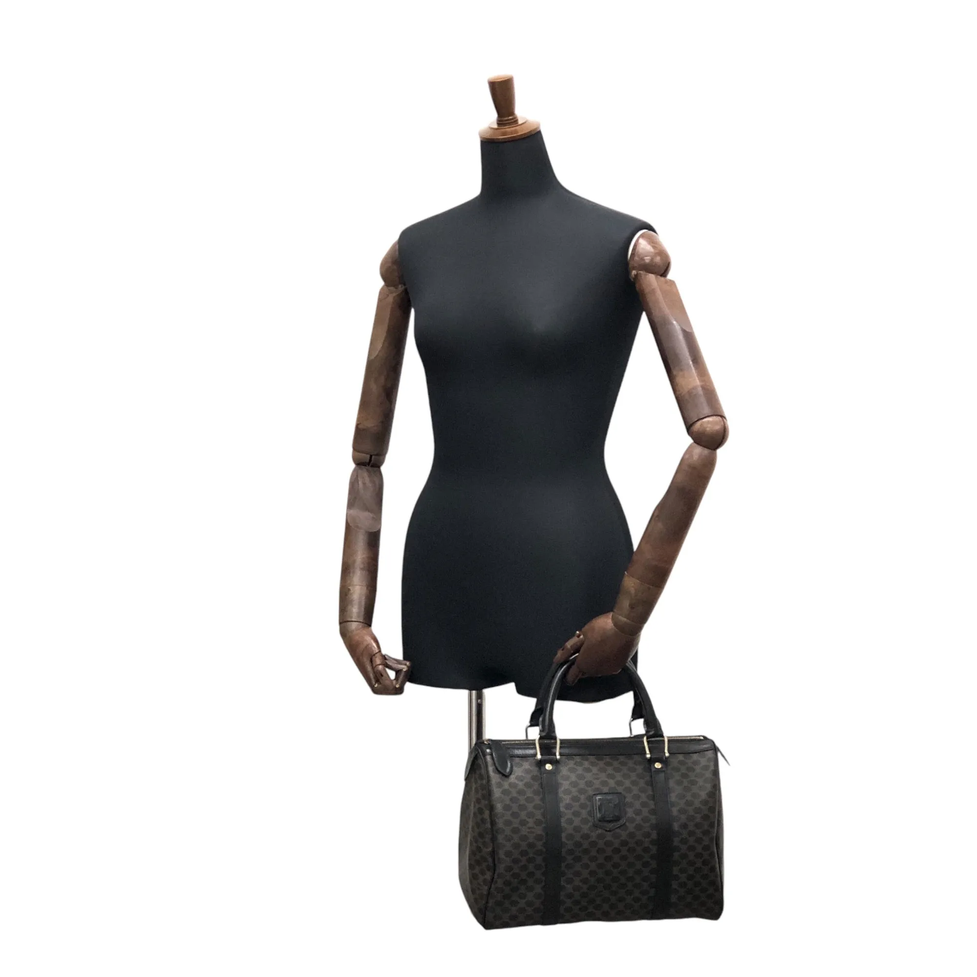 CELINE Macadam Blason Handbag Boston bag Black Vintage w2aj6s