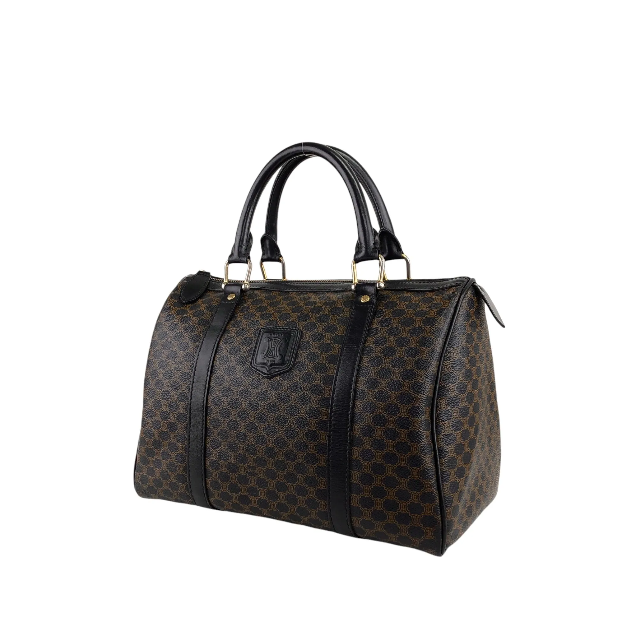 CELINE Macadam Blason Handbag Boston bag Black Vintage w2aj6s