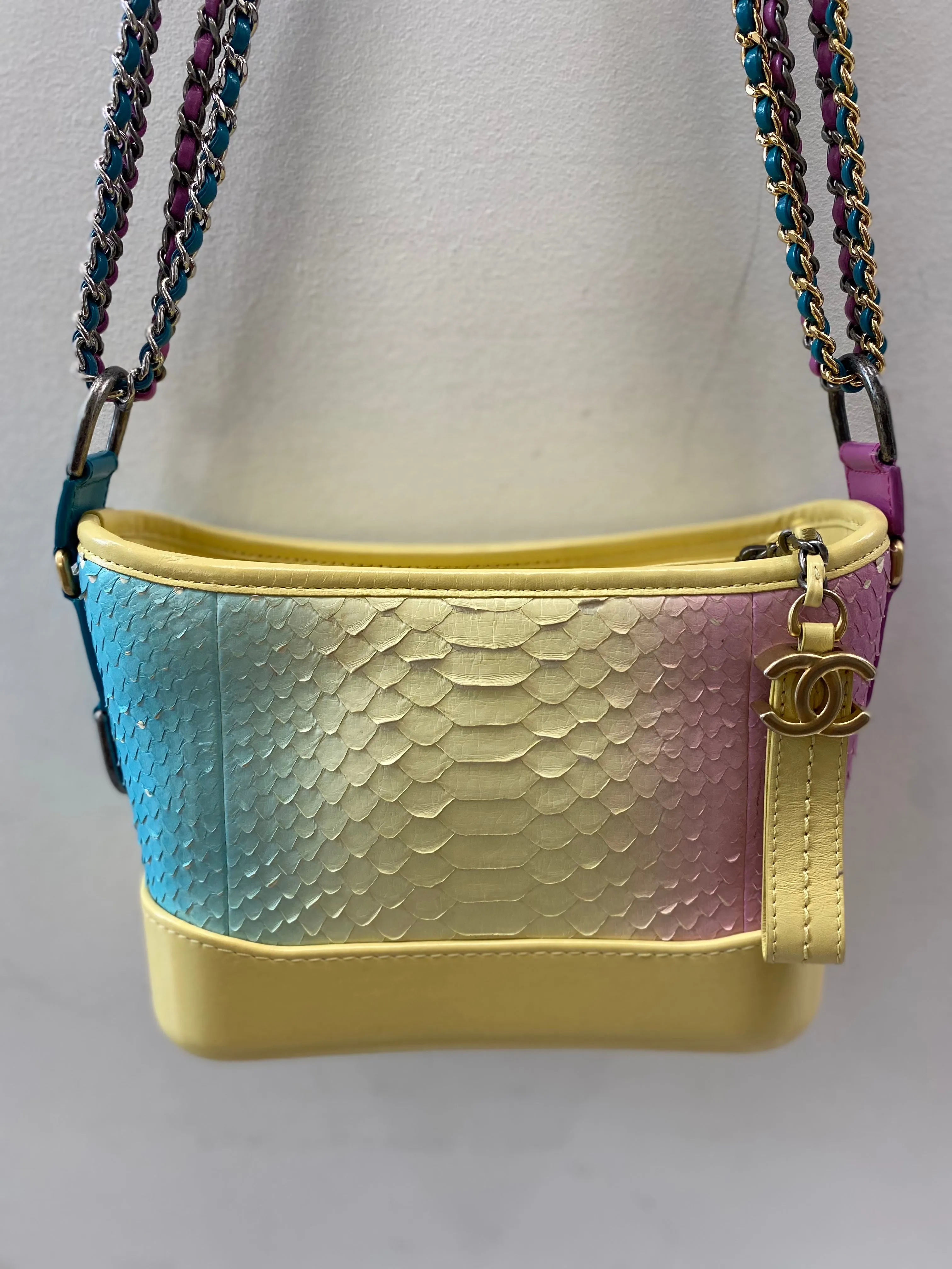 CHANEL CC PYTHON GABRIELLE HOBO BAG IN YELLOW MULTICOLOR