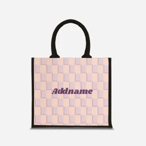 Checkered Series Half Lining Jute Bag - Purple Black