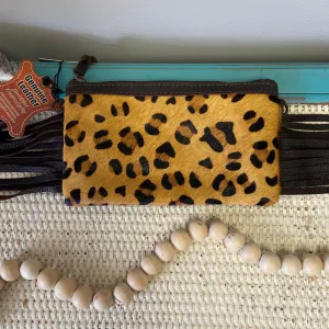 Cheetah-Print Fringe Clutch/Crossbody Handbag