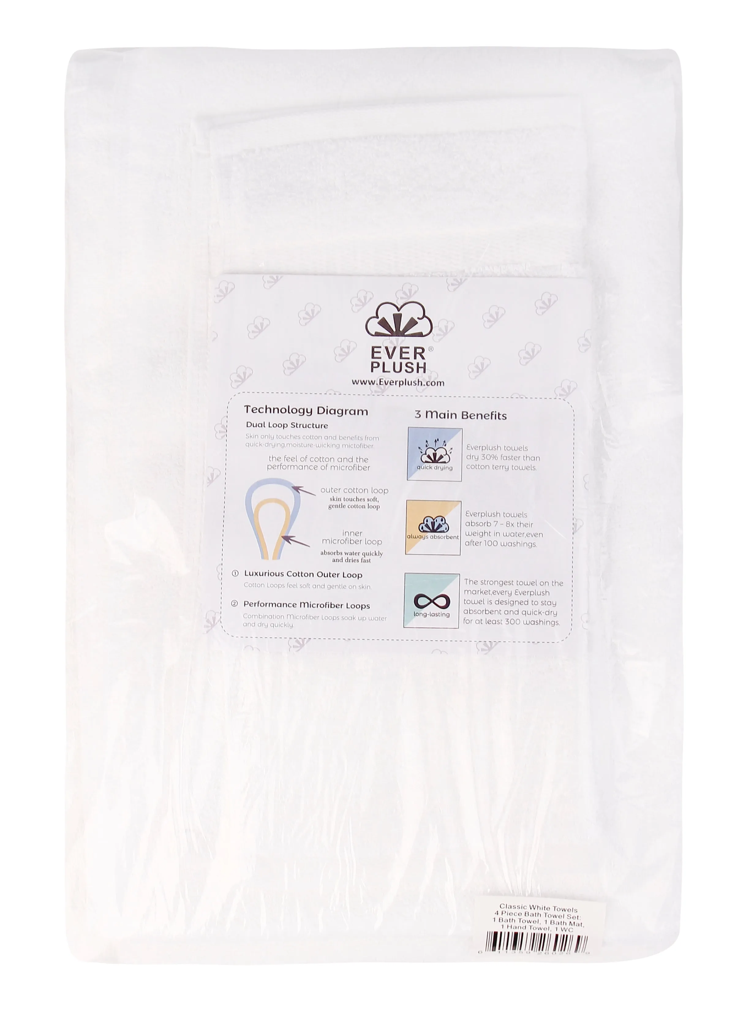 Classic Hotel Towels, 4 Piece Bath Towel Set