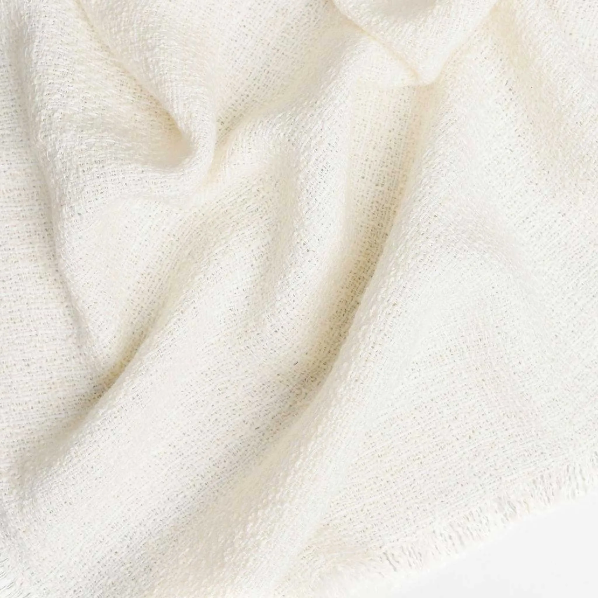 Cream Woolen Tweed Throw Blanket 57" x 70"  1" Fringe