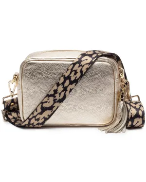 Crossbody Handbag Gold w Designer Strap