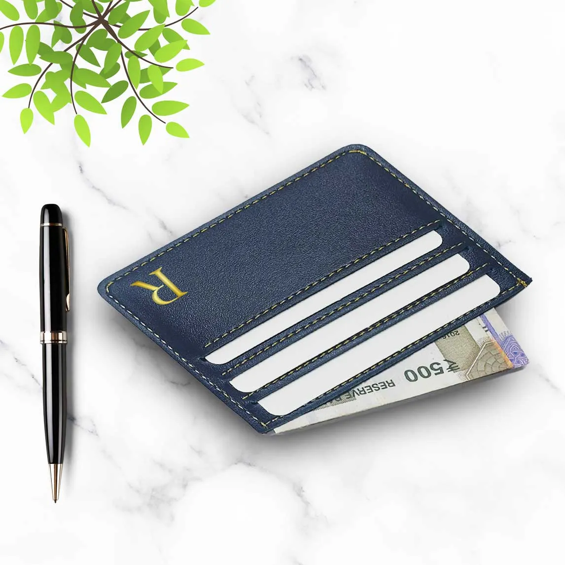 Custom Business Card Holder for Men Wallet - Monogram