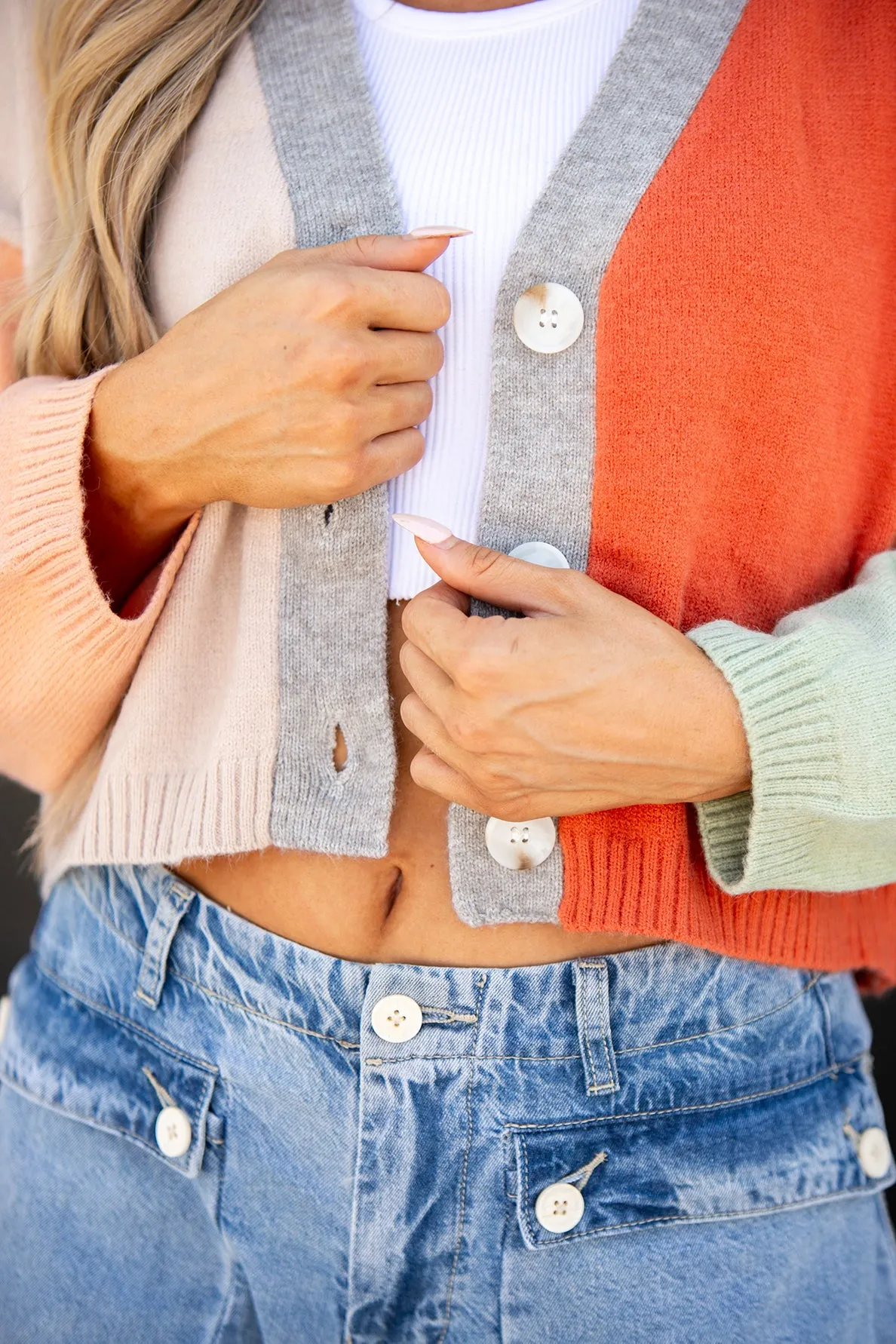 Demi Crop Color Block Cardigan