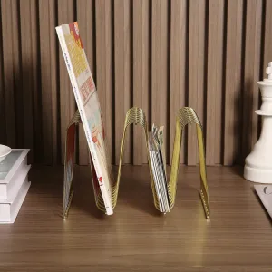 Desktop Brass Tone Metal Wire Arched Magazine Holder Rack