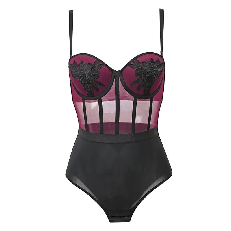 Dotey Popsy Sexy Bodysuit Underwire Gather Brassiere Appliques Pattern Decoration Sexy Lingerie For Women