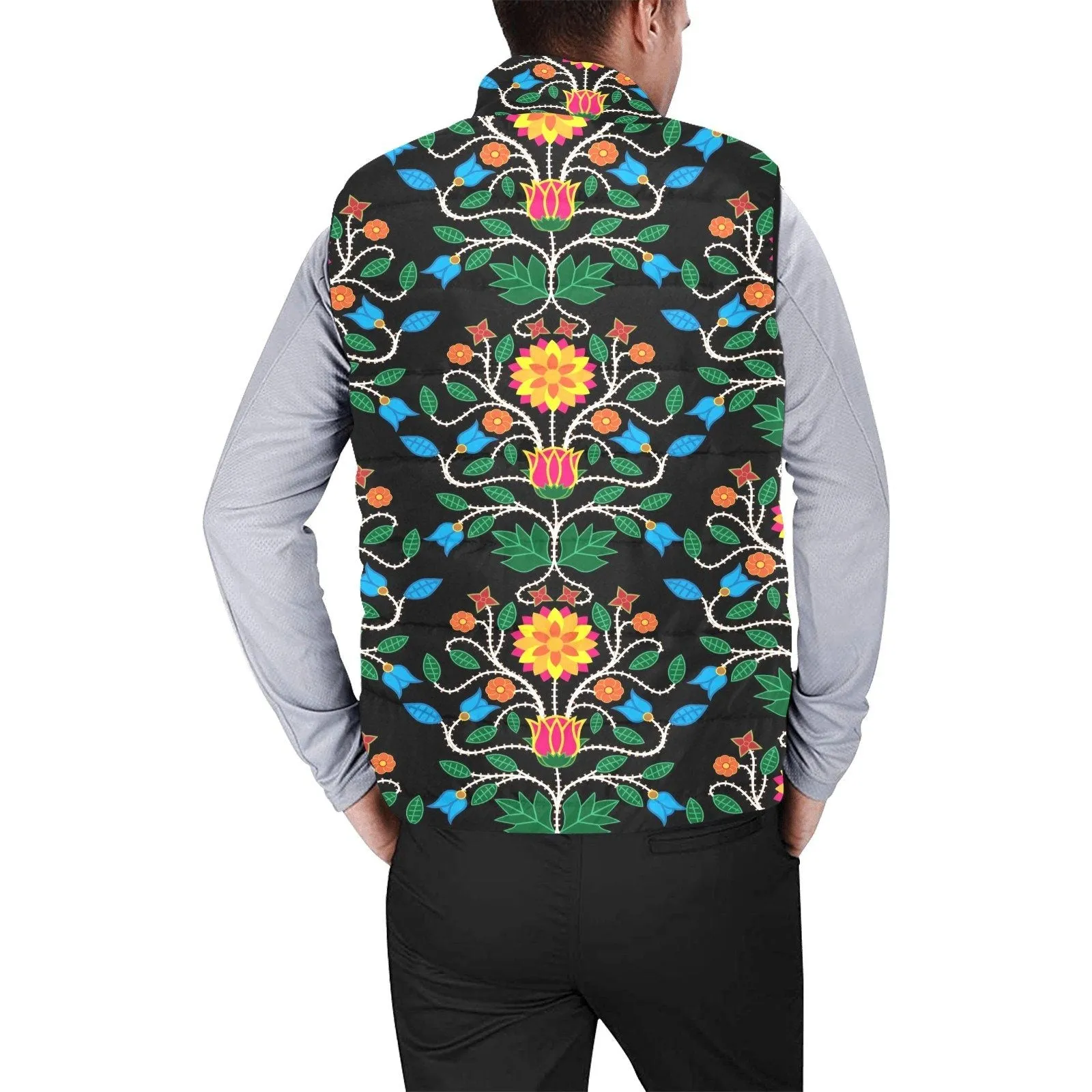 Floral Beadwork Four Clans Men's Padded Vest Jacket