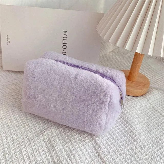 Fluffy Pastel Colored Makeup Bags