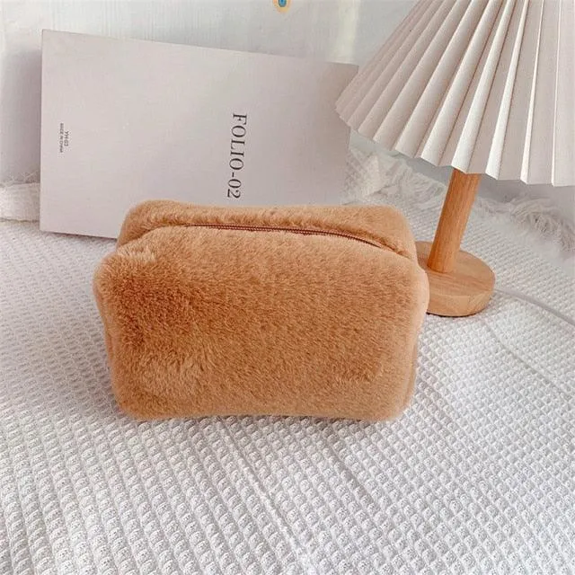 Fluffy Pastel Colored Makeup Bags