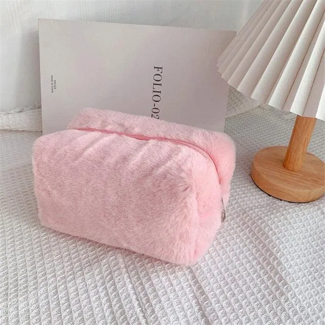 Fluffy Pastel Colored Makeup Bags