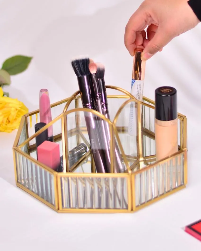Fluted Glass Octagonal Make-Up & Toiletry Organizer | 10 x 5 inches