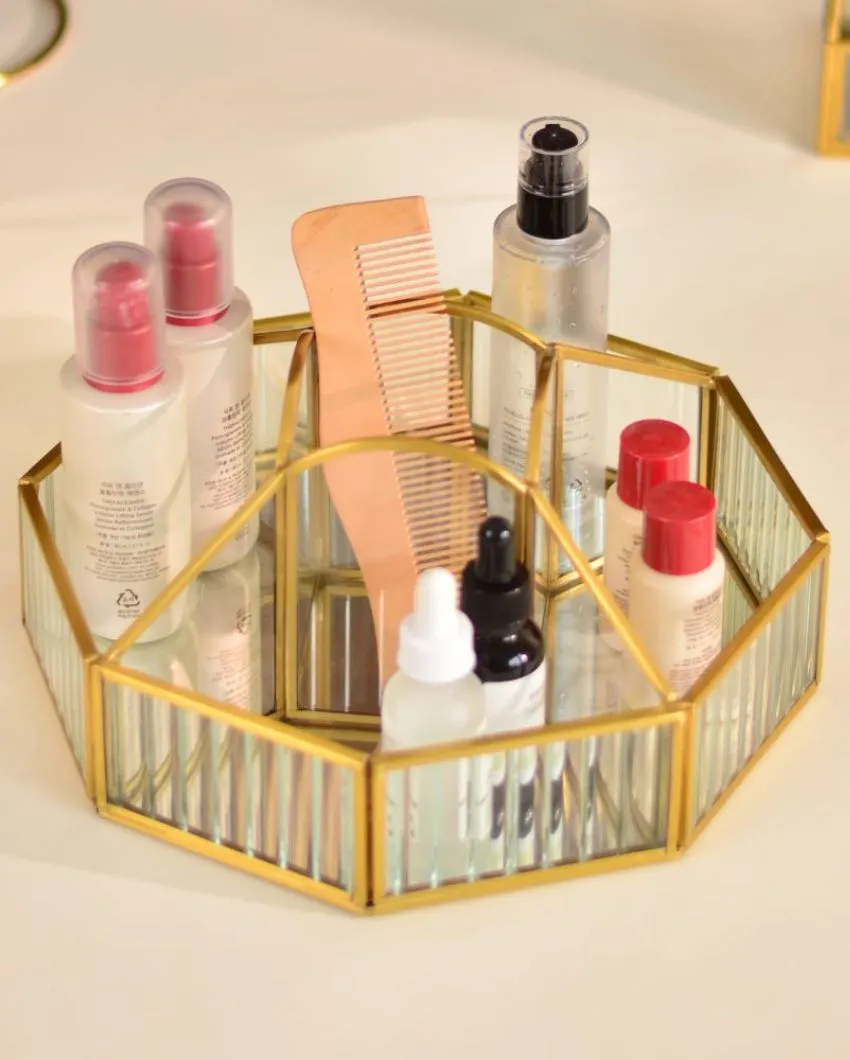 Fluted Glass Octagonal Make-Up & Toiletry Organizer | 10 x 5 inches