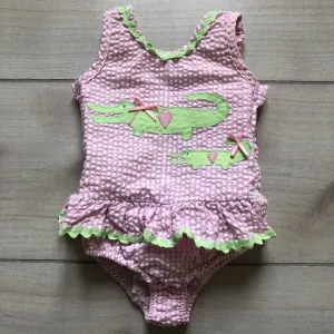 Funtasia Too Pink & Green Crocodile Seersucker Swimsuit