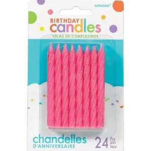 Glitter Pink Spiral Birthday Candles | 24 ct