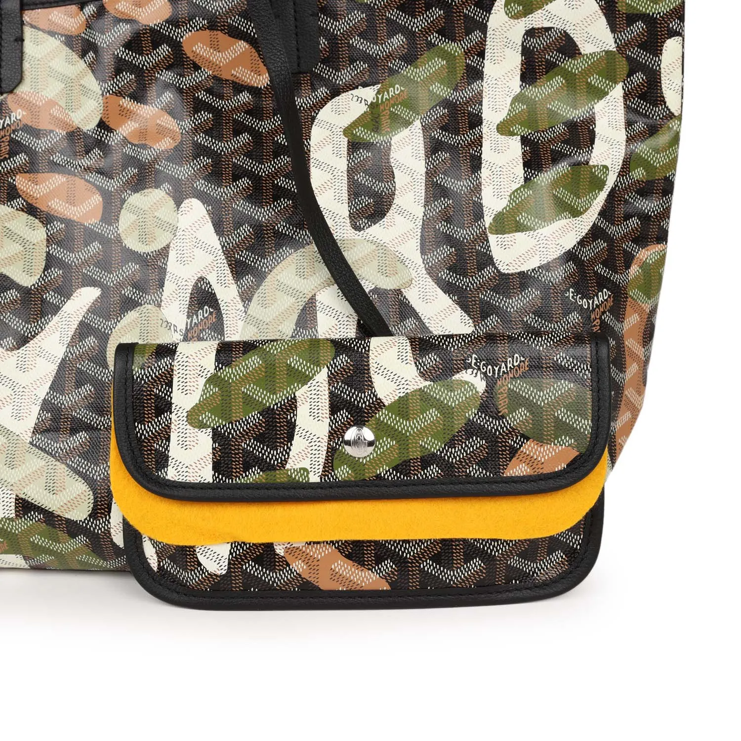 Goyard Limited Edition Black Goyardine Canvas Green Lettres Camouflage St. Louis PM Tote Bag Palladium Hardware