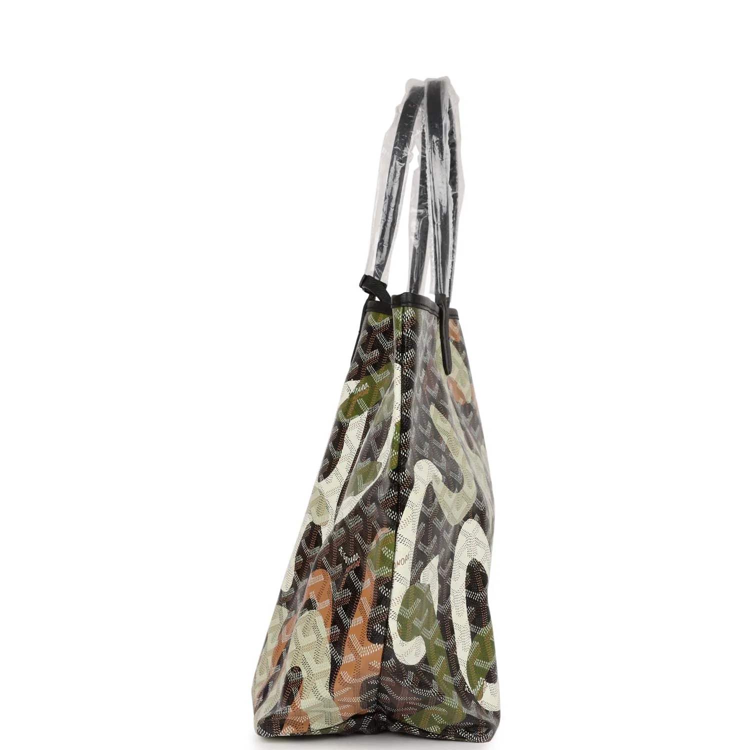 Goyard Limited Edition Black Goyardine Canvas Green Lettres Camouflage St. Louis PM Tote Bag Palladium Hardware