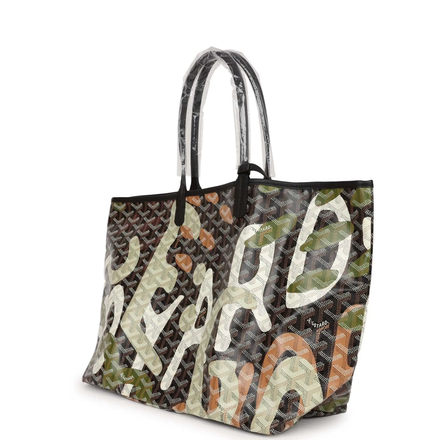 Goyard Limited Edition Black Goyardine Canvas Green Lettres Camouflage St. Louis PM Tote Bag Palladium Hardware