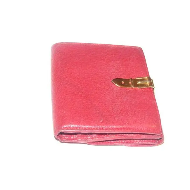 Gucci Red Textured Leather With Gold Belt Buckle Hinged Clasp Early Wallet