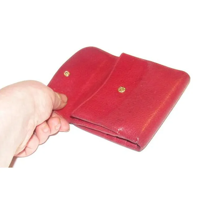 Gucci Red Textured Leather With Gold Belt Buckle Hinged Clasp Early Wallet