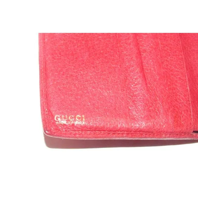 Gucci Red Textured Leather With Gold Belt Buckle Hinged Clasp Early Wallet