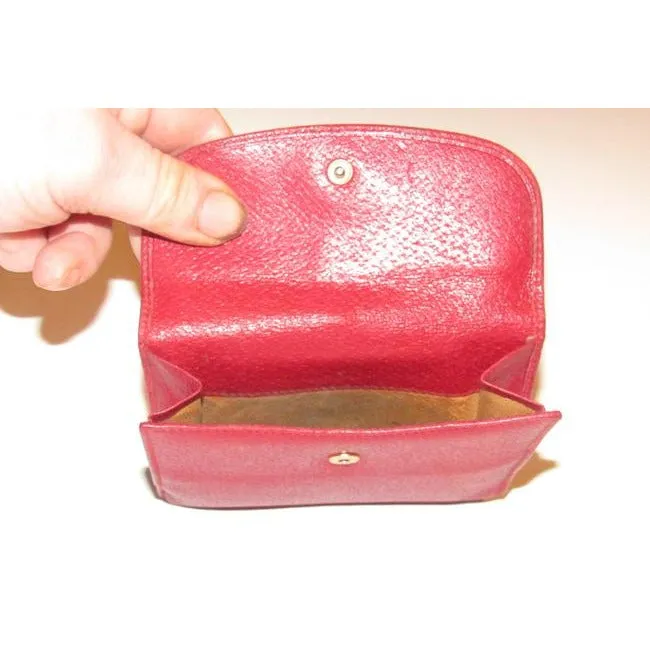 Gucci Red Textured Leather With Gold Belt Buckle Hinged Clasp Early Wallet
