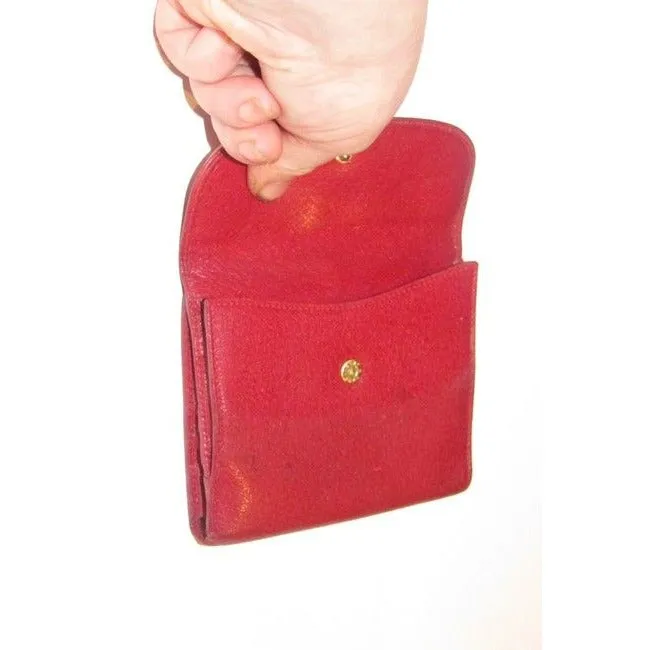 Gucci Red Textured Leather With Gold Belt Buckle Hinged Clasp Early Wallet