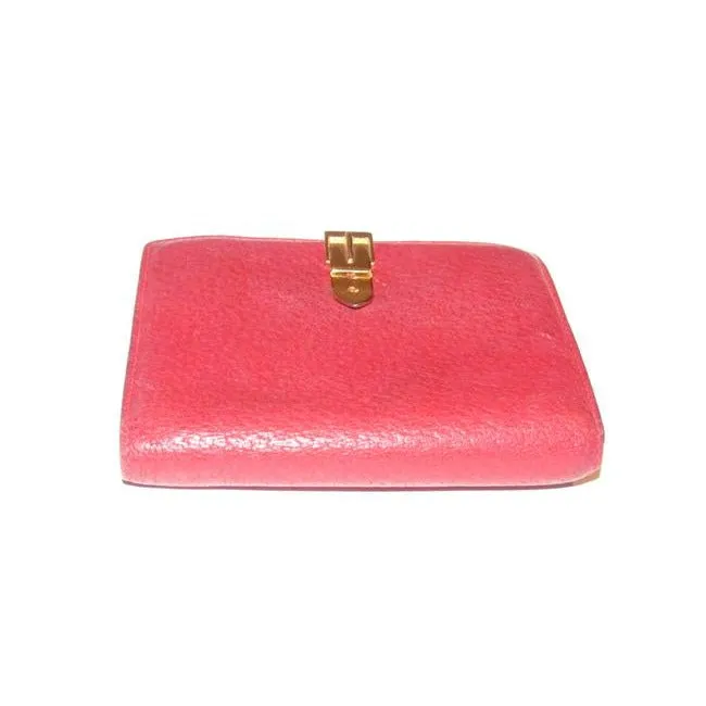 Gucci Red Textured Leather With Gold Belt Buckle Hinged Clasp Early Wallet