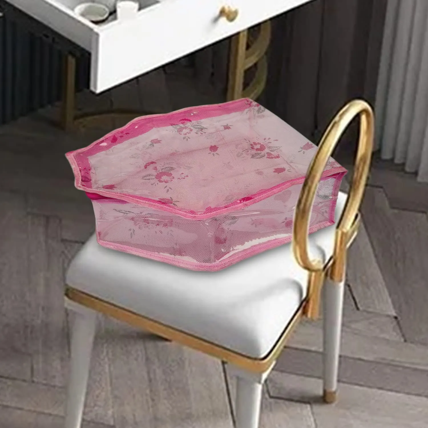 Heart Home Floral Print PVC Blouse Cover/Wardrobe organizer/Clothes Cover For Blouse- Pack of 3 (Pink) 52HH3883