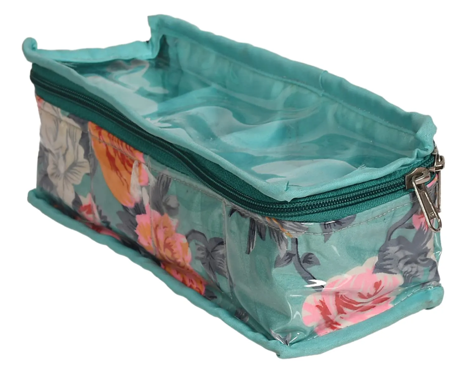 Heart Home Multiuses PVC Laminate Flower Print 4 Case Watch Organizer/Bracelet Organizer For Watches, Bracelet Pack of 2 (Turquoise) 54HH4300.