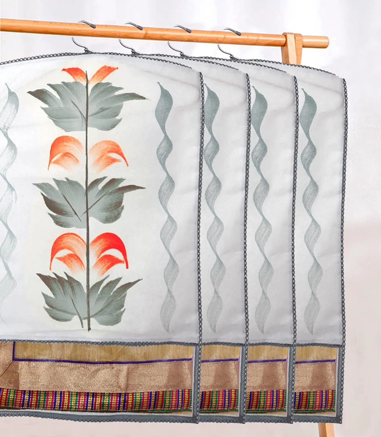 Heart Home Non Woven Hanging Saree Cover, Wardrobe Organizer, Closet Organizer, Saree & Garments Protector Cover With 1 Zipper Compartment on Back Side- Pack of 18 (Grey)-HS_38_HEARTH21537