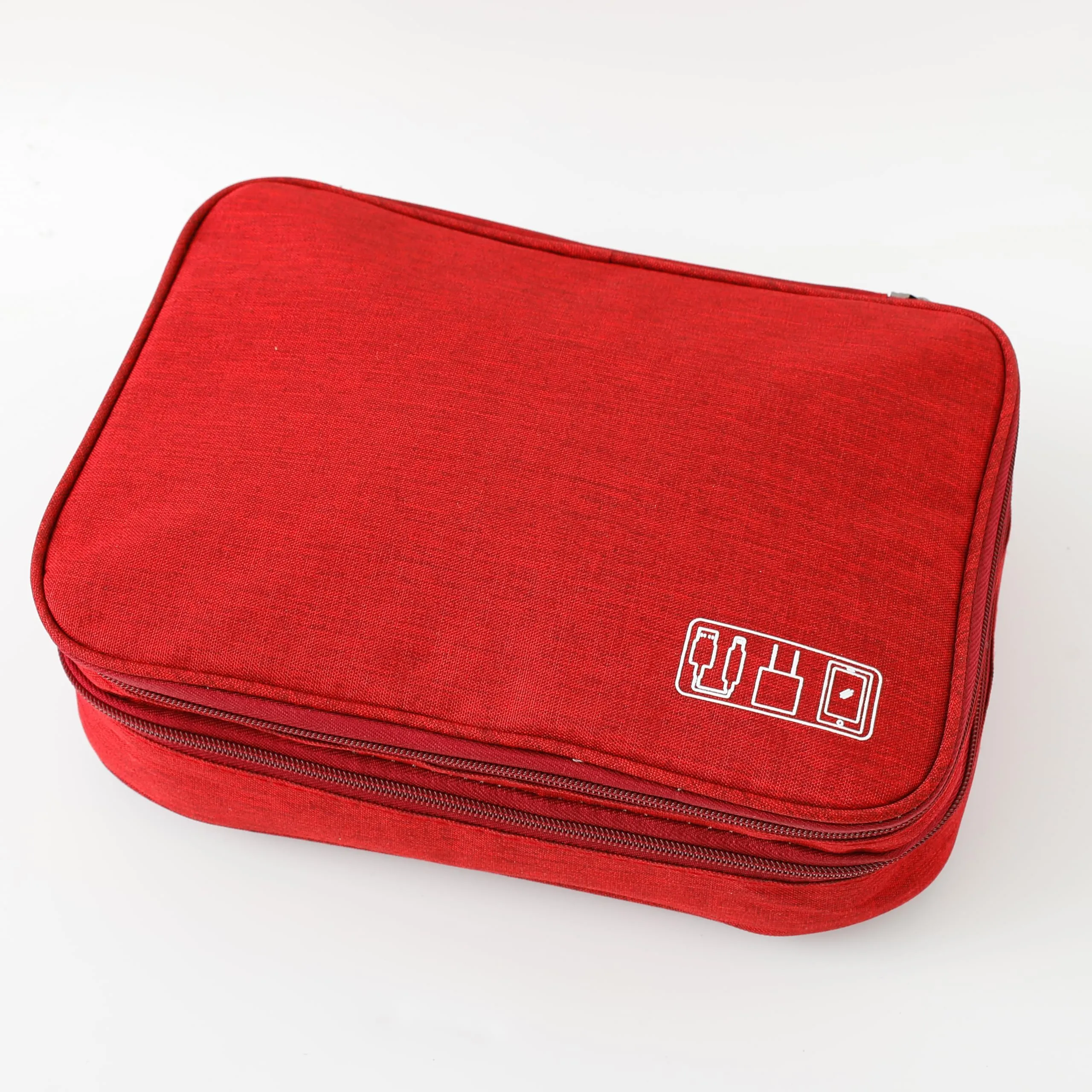 Homestic Travel Organizer For Electronic Accessories|Multipurpose Pouch|Adapter, Cable, Gadget Organizer|Three Comparment With Zipper (Red)