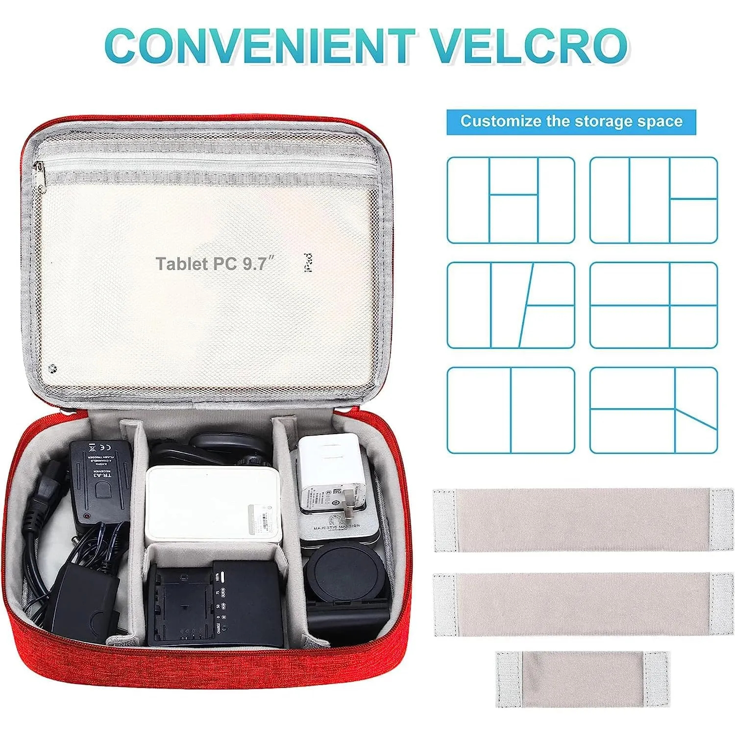 Homestic Travel Organizer For Electronic Accessories|Multipurpose Pouch|Adapter, Cable, Gadget Organizer|Three Comparment With Zipper (Red)