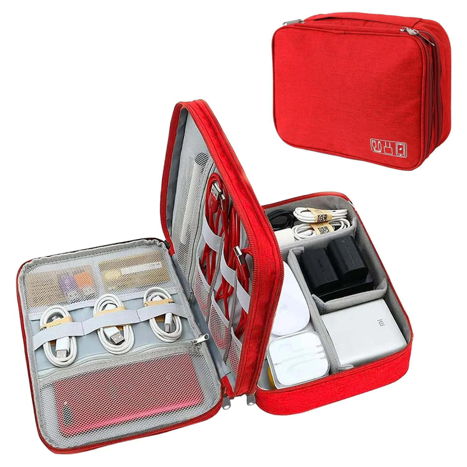 Homestic Travel Organizer For Electronic Accessories|Multipurpose Pouch|Adapter, Cable, Gadget Organizer|Three Comparment With Zipper (Red)