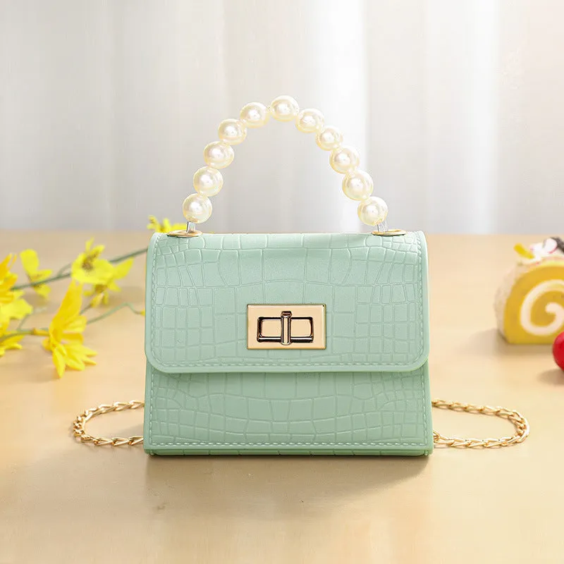 Kids Embossed Satchel Crossbody Shoulder Handbag w/Pearl Handle  (3 colors)
