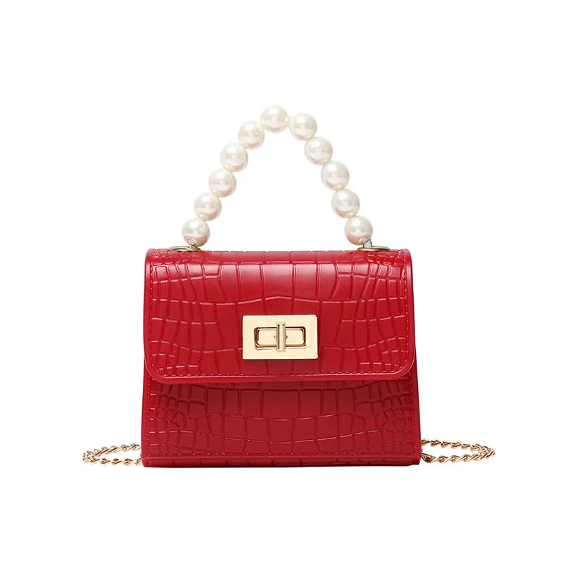 Kids Embossed Satchel Crossbody Shoulder Handbag w/Pearl Handle  (3 colors)