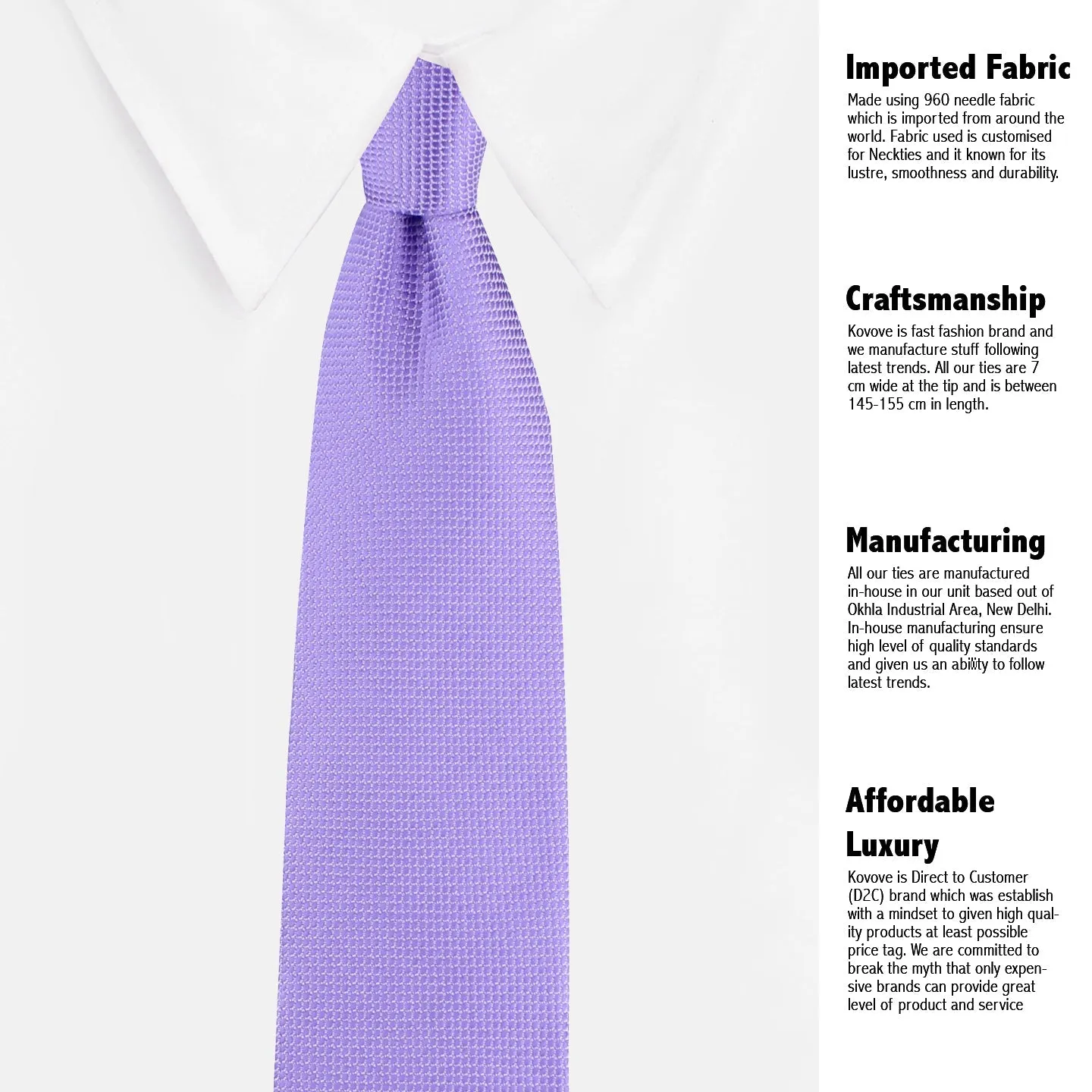 Kovove The Elegant Self Checkered Lavender Necktie and Pocket Square Gift Box