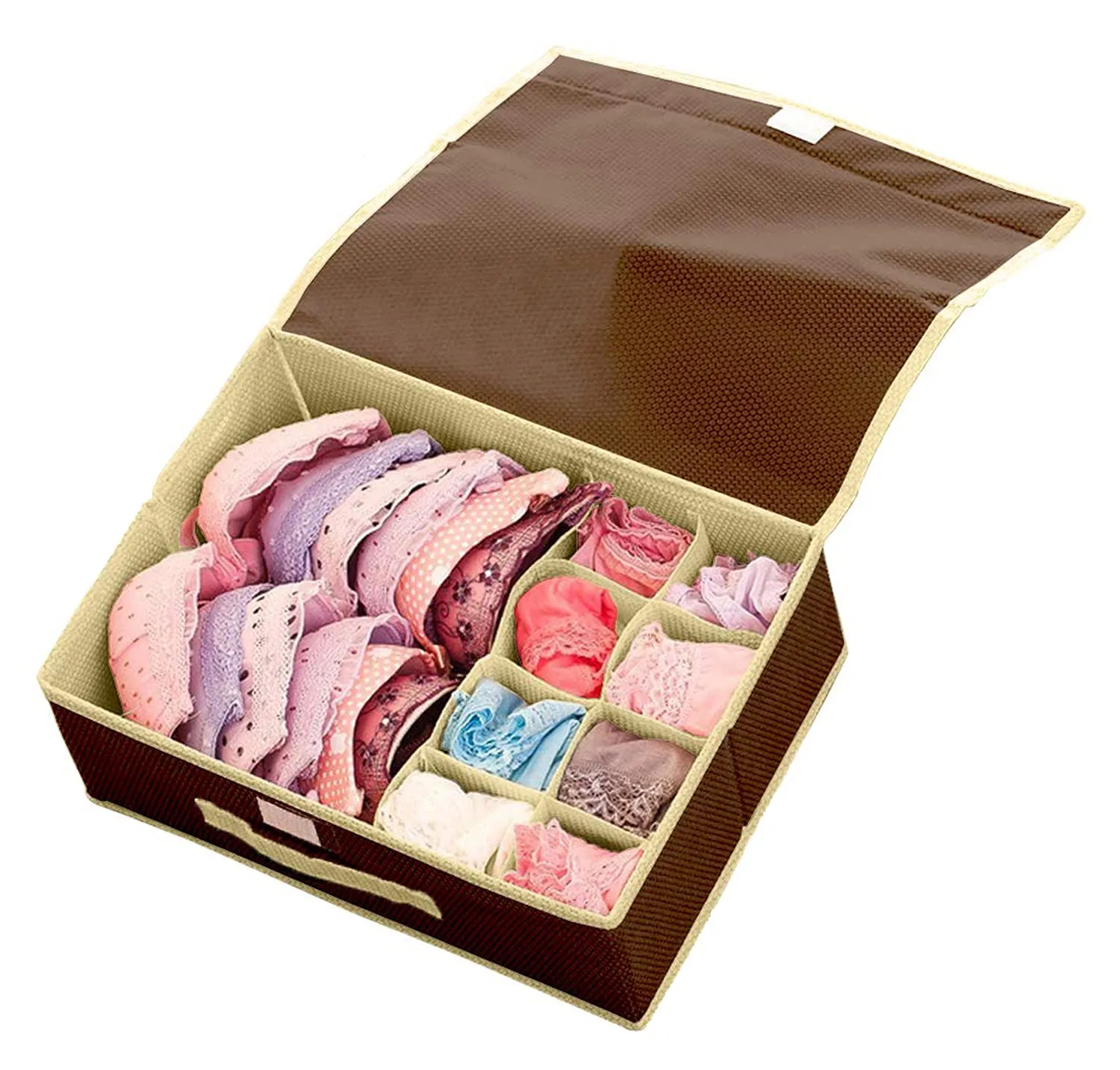 Kuber Industries 15 1 Compartment Rectangular Non Woven Foldable Storage Box for Closet, Socks, Bra, Panty, Tie, Scarf (Brown)