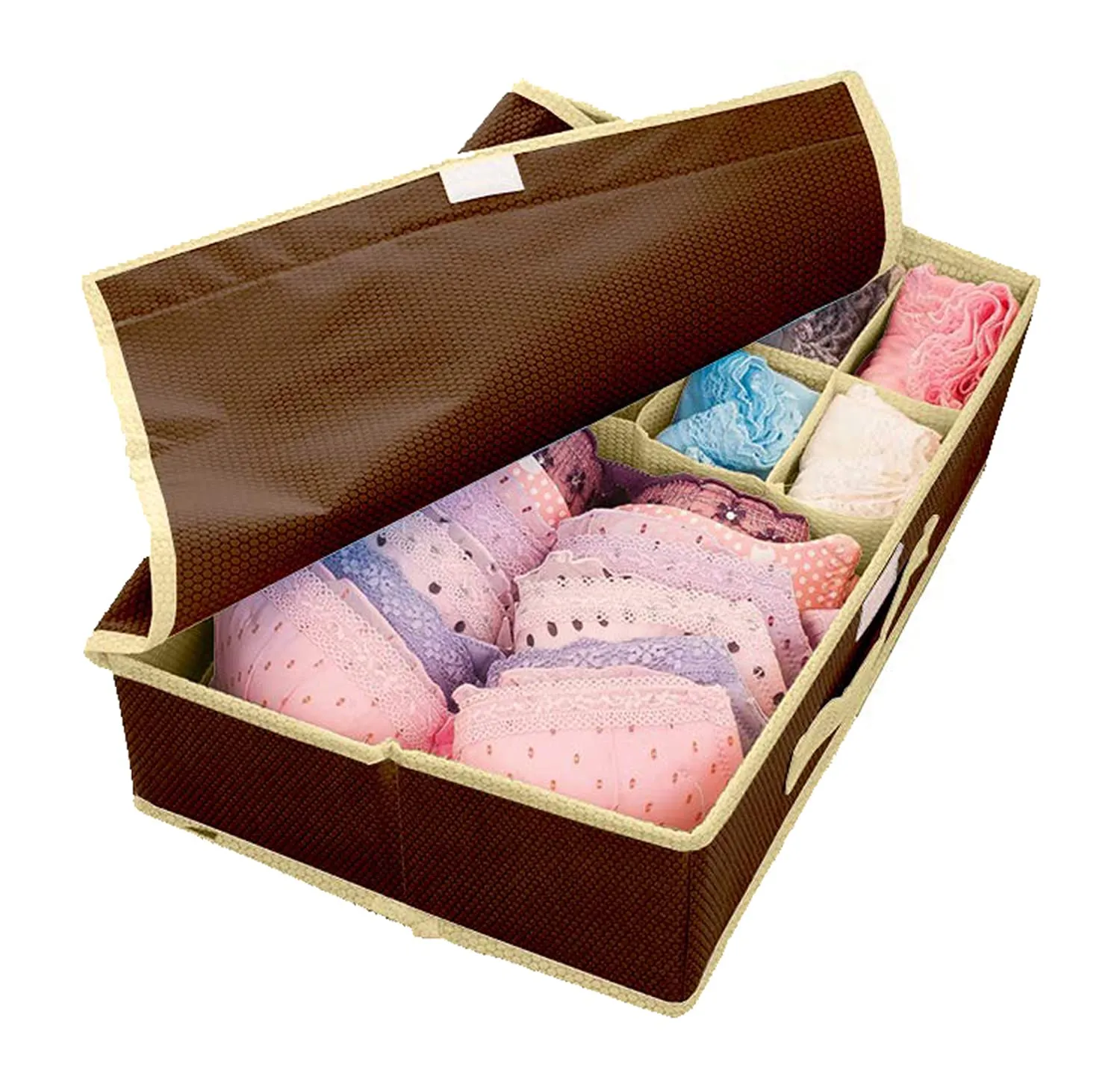 Kuber Industries 15 1 Compartment Rectangular Non Woven Foldable Storage Box for Closet, Socks, Bra, Panty, Tie, Scarf (Brown)