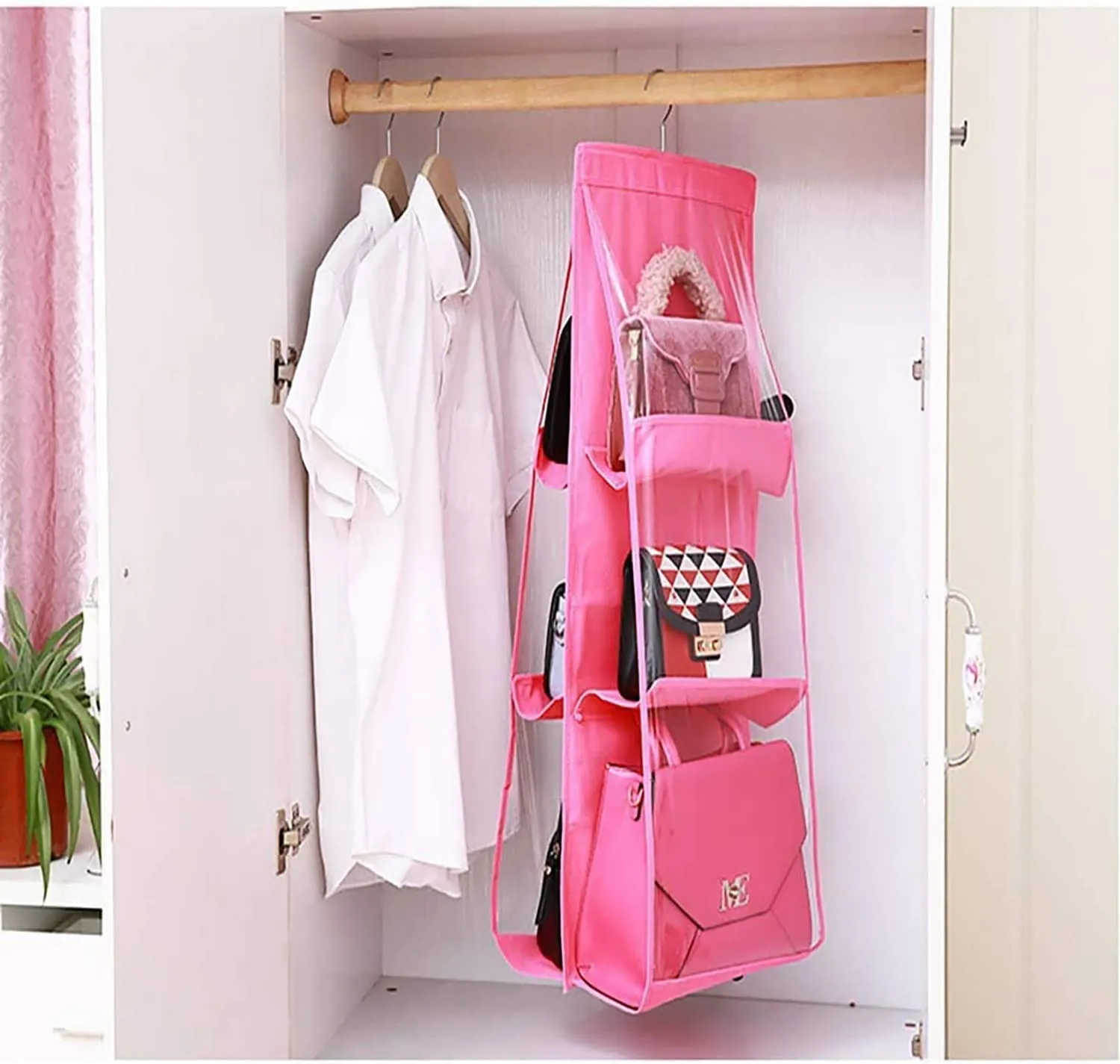 Kuber Industries Multiuses PVC Double Sided Hanging Organizer for Bedroom, Living Room Pack of 2 (Pink)