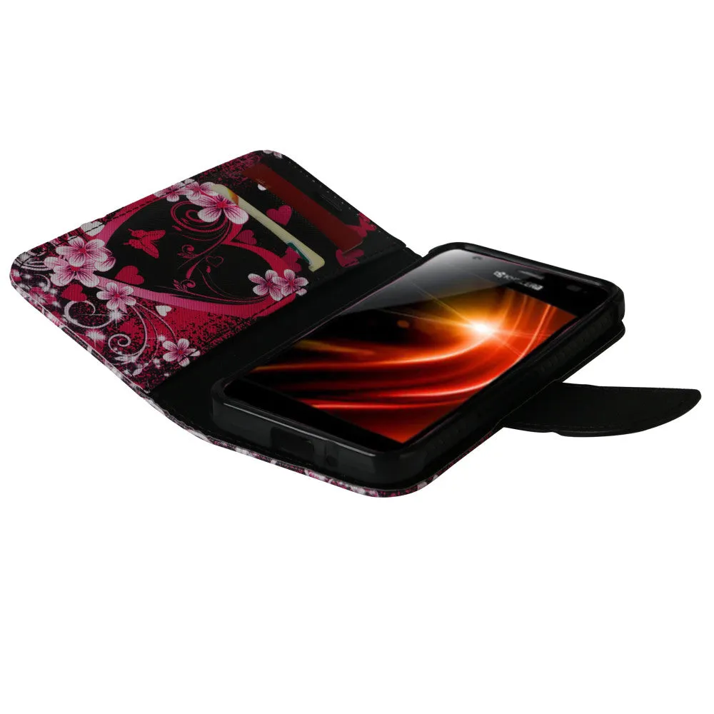 Kyocera Hydro Wave | C6740 Case, Wrist Strap Magnetic Flip Fold[Kickstand] Pu Leather Wallet Case with ID & Card Slots - Heart Butterflies